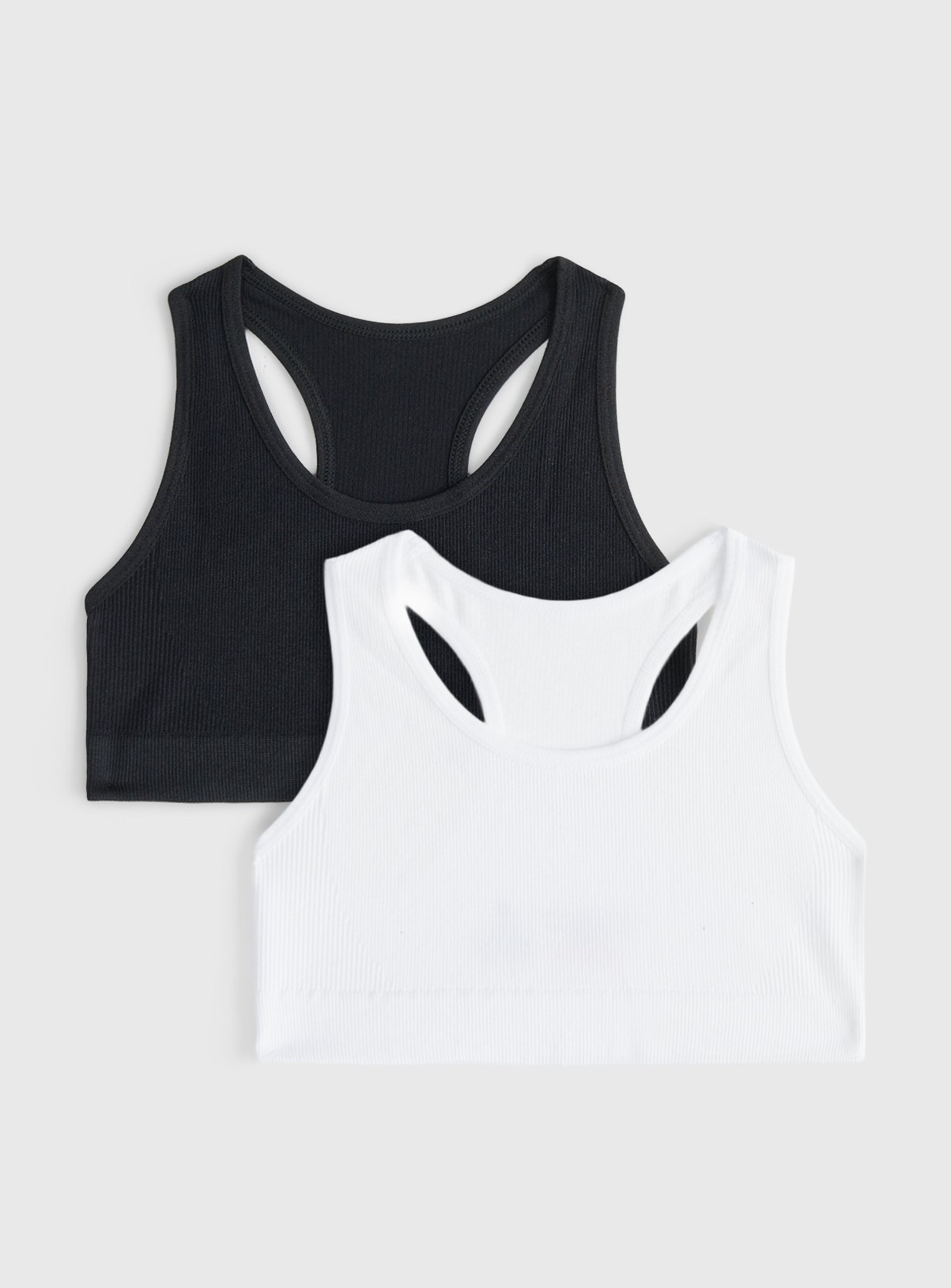 Black & White Ribbed Racer Back Crop Tops 2 Pack 8-10 years - Image 1 thumbnail